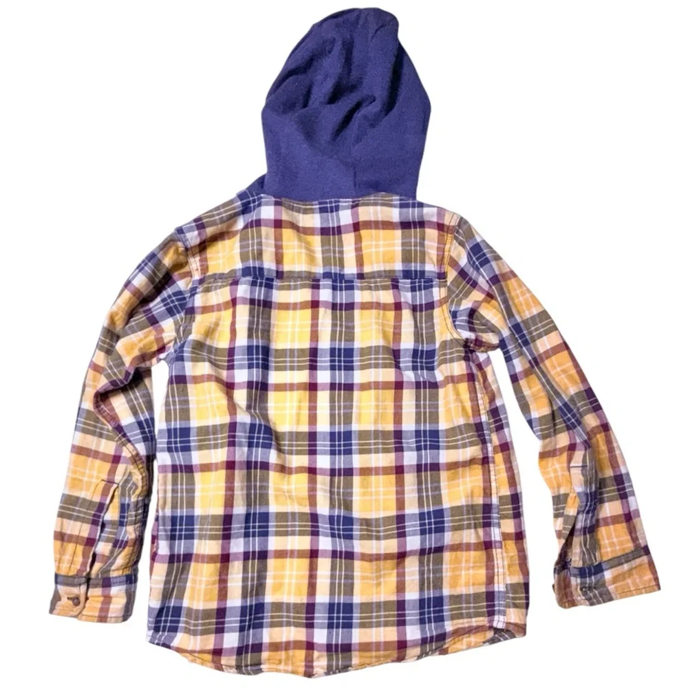 Carters Hooded Boy’s Button Down - Blue and Yellow and Burgundy Size 10